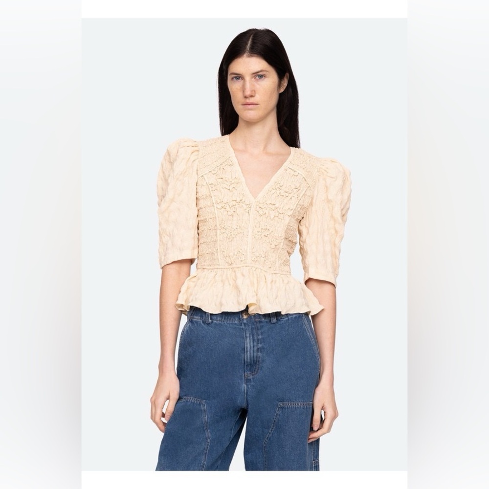 NWT Sea Piero Smocked Seersucker Smocked Top